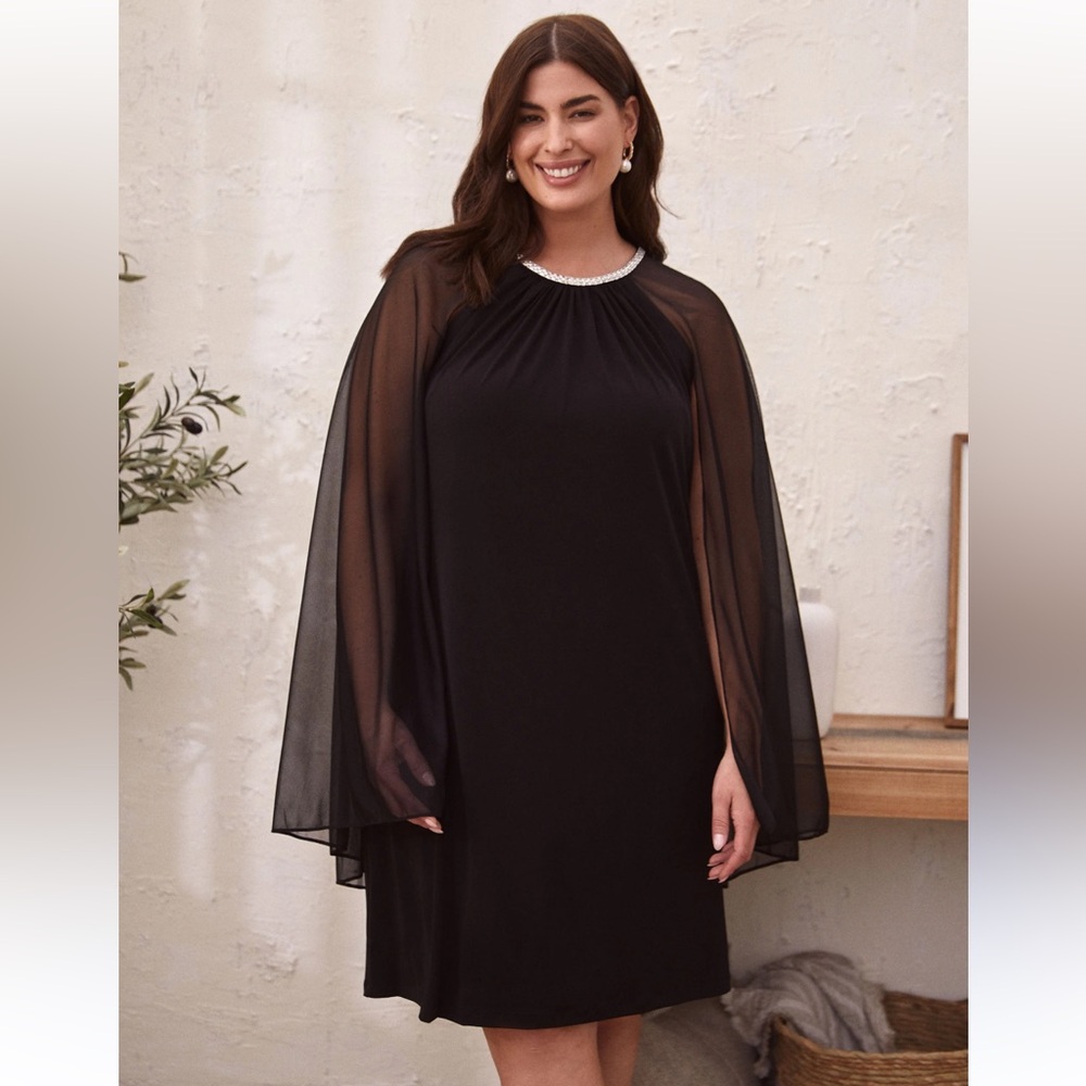 Laura Chiffon Sleeve Sheath Dress Black